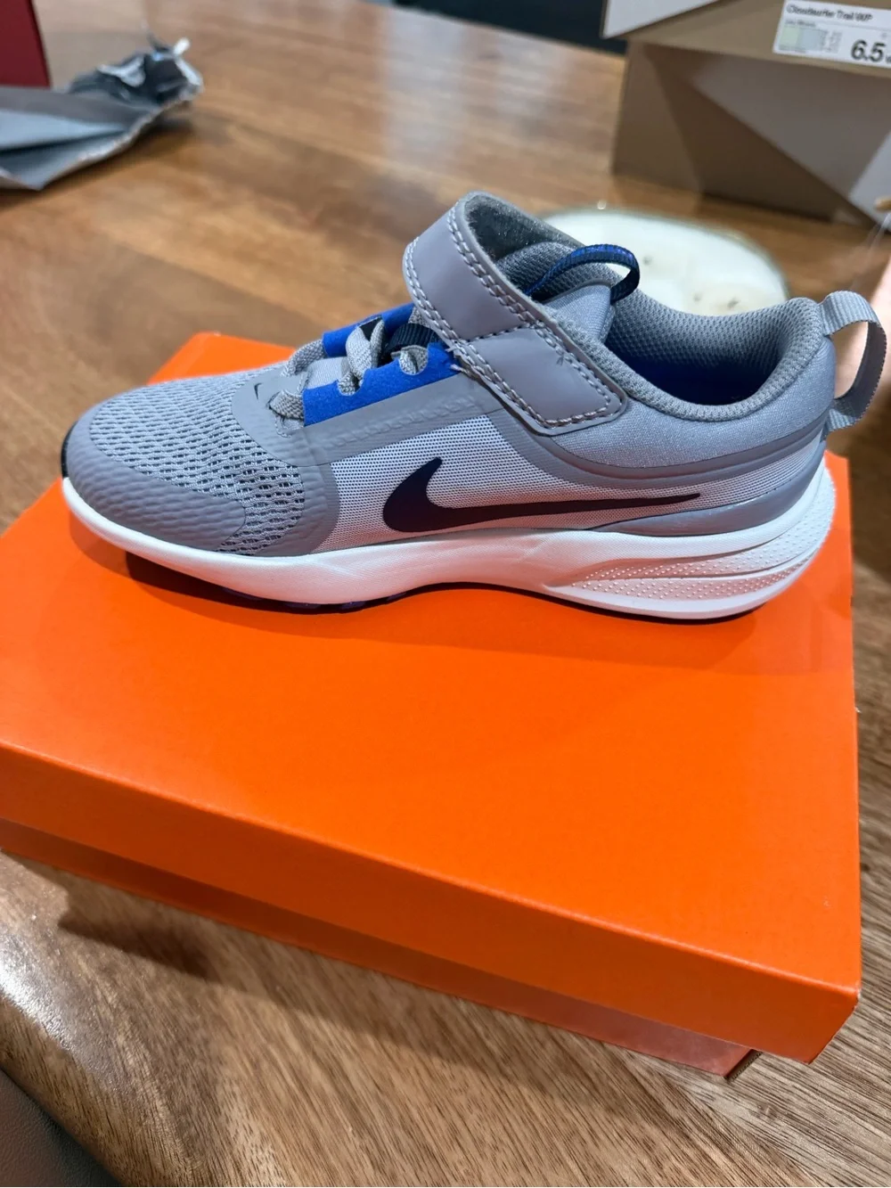 Nike Kids Gray and Blue Hook-and-Loop Sneakers